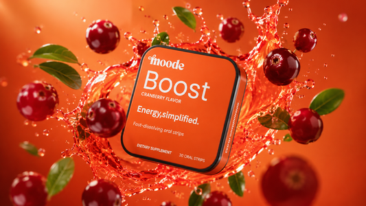 MOODE Boost cranberry flavor energy oral strips for clean energy and focus support
